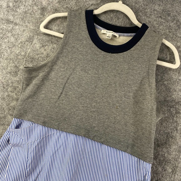 Carvin Dress Large Blue Striped Asymmetric Sleeveless A-Line Preppy - Picture 5 of 12